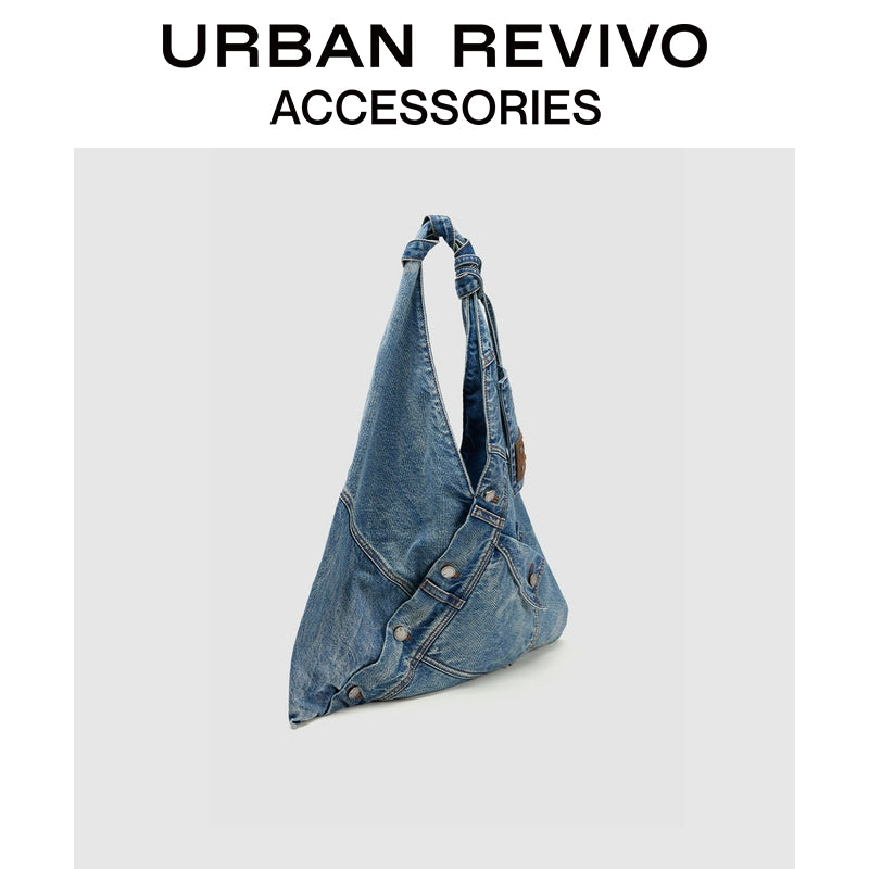 URBAN REVIVO Large Capacity Denim Tote Shoulder Bag