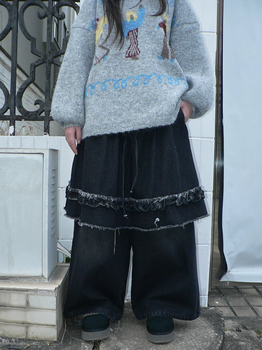 Ang: Project Vintage Fake Two-piece Velvet Jeans Skirt