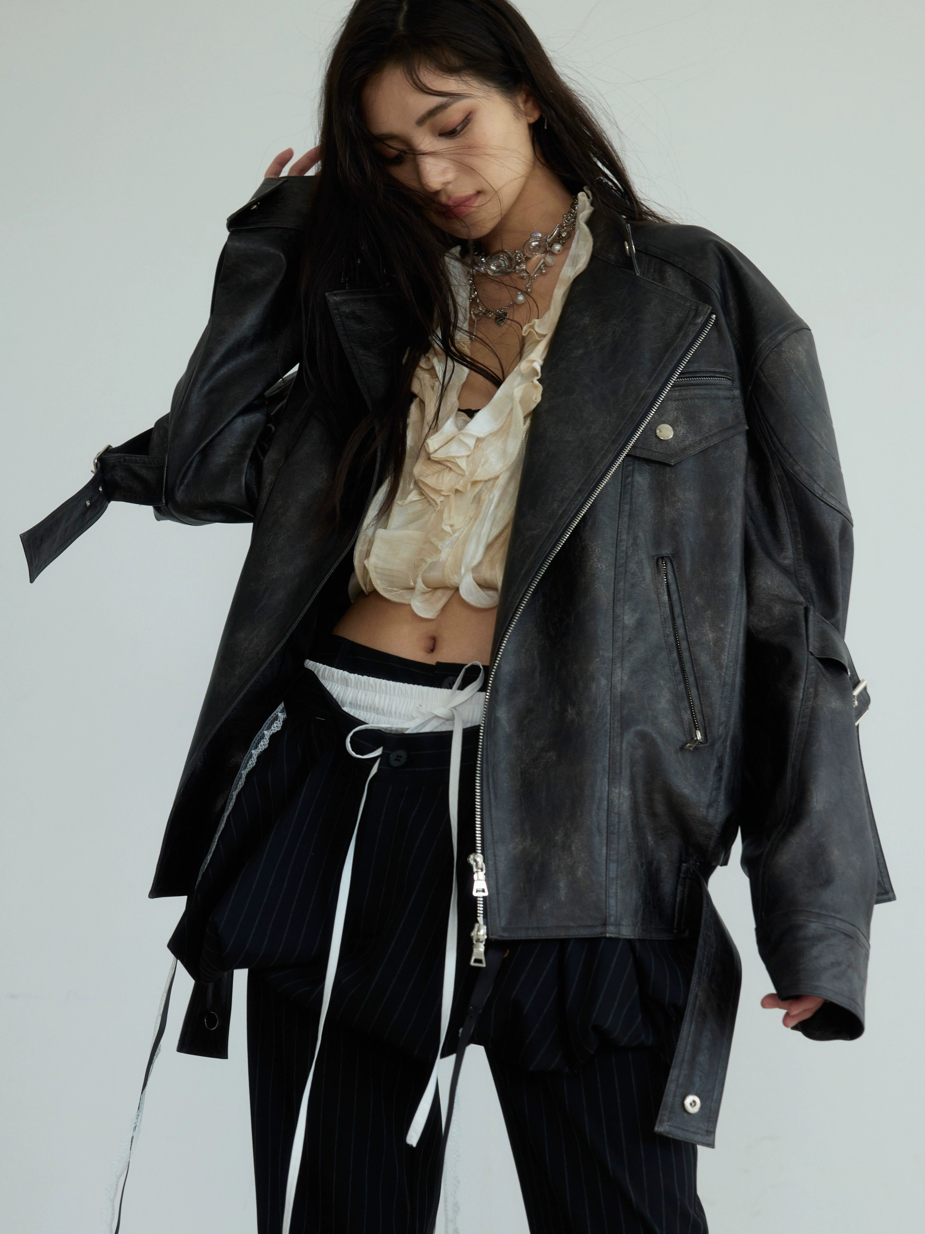 JNYLON Makes Vintage PU Leather Silhouette Jacket