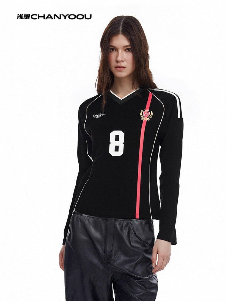 CHANYOOU Vintage Striped V-Neck Sports Long Sleeve