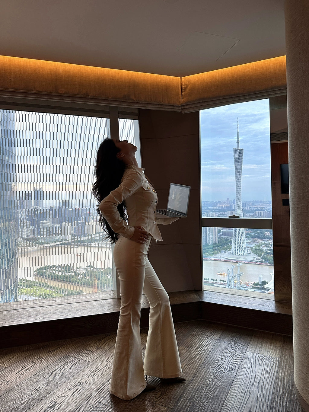 LLROGE Tooling Wind Stand-up Collar Long-sleeved Low-rise Micro-pull Pants Set