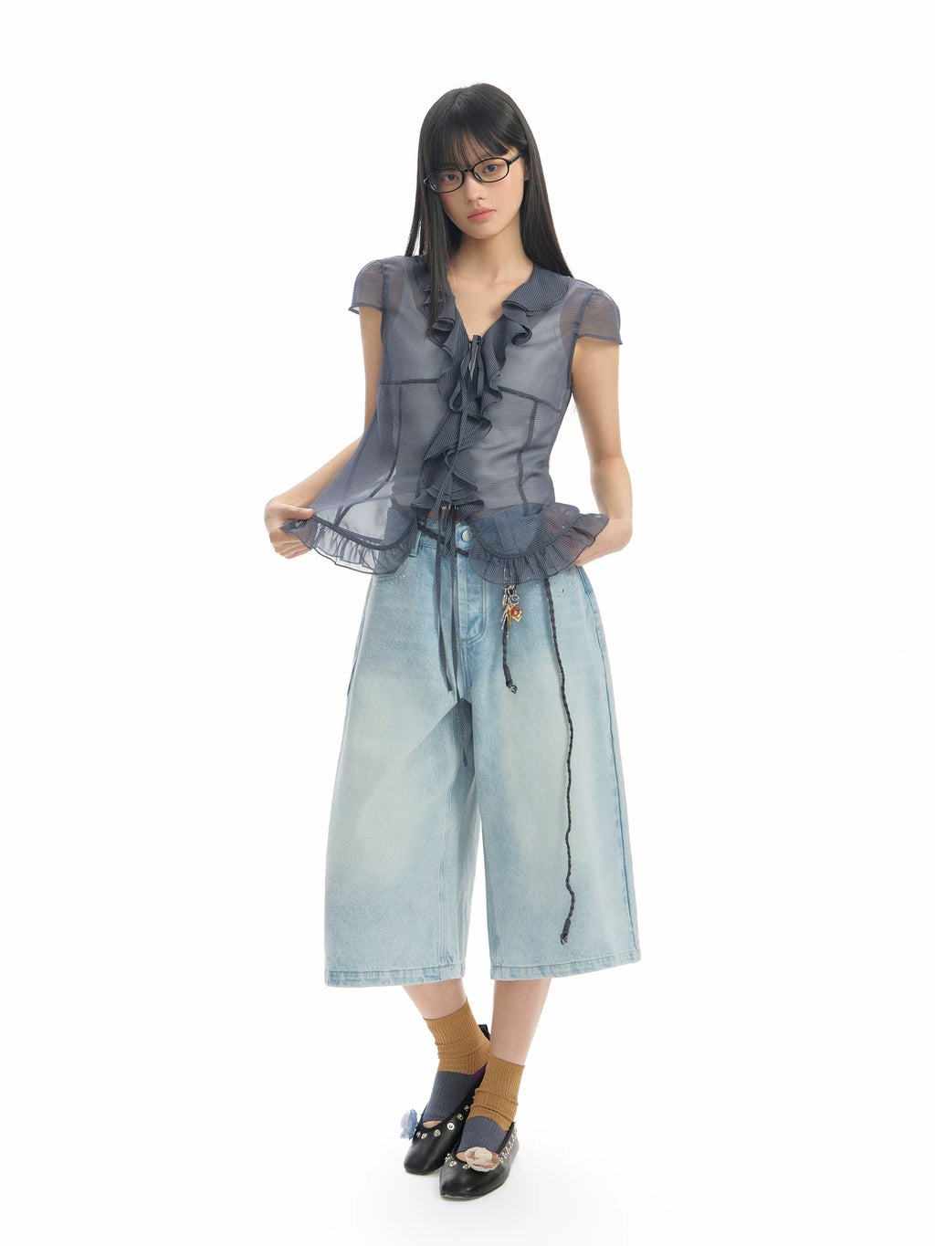 TGNS Ruffle Edge Slim-fitting Shirt