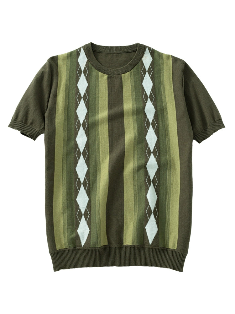 SOARIN Rhombus Casual Loose Striped Thin Tee