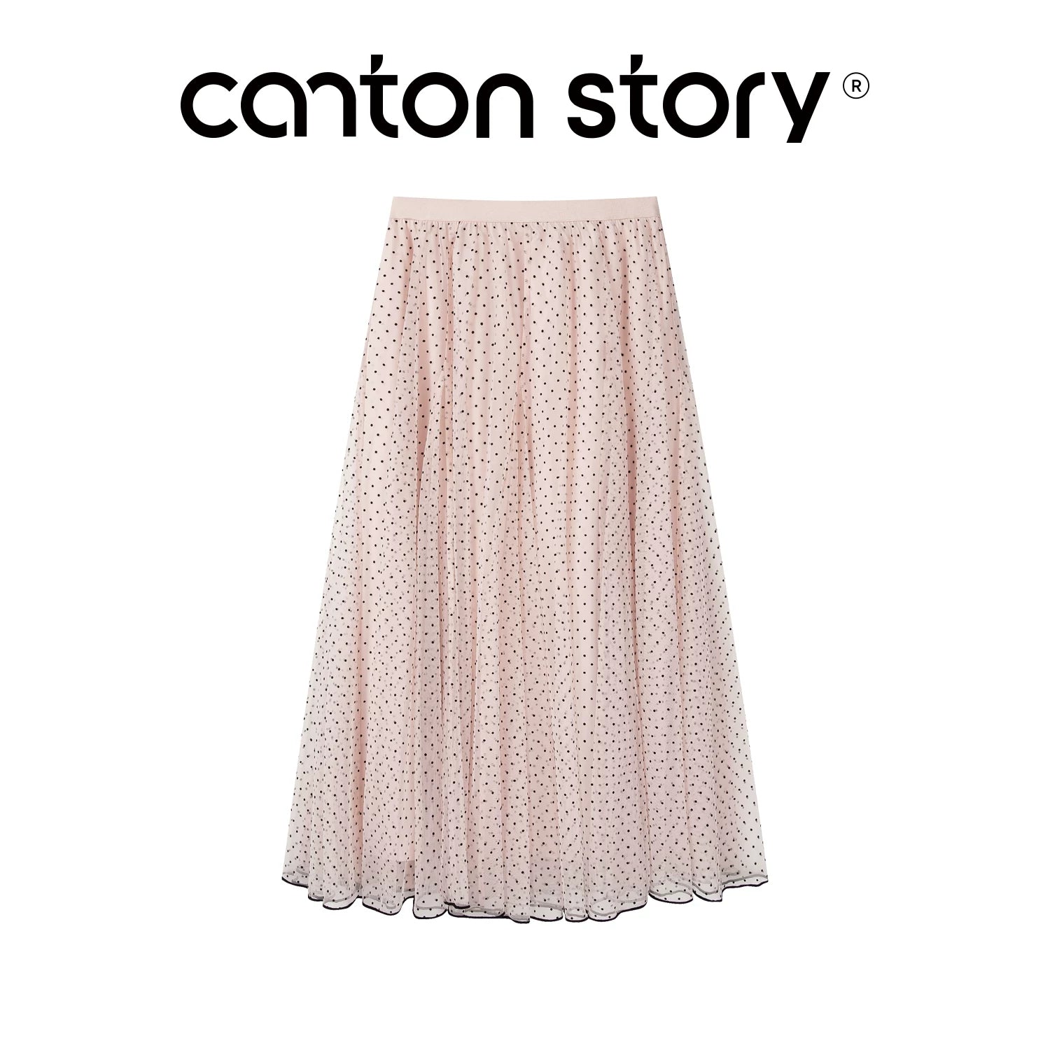 Cantonstory Polka Dot Gauze Skirt High Waist Skirt