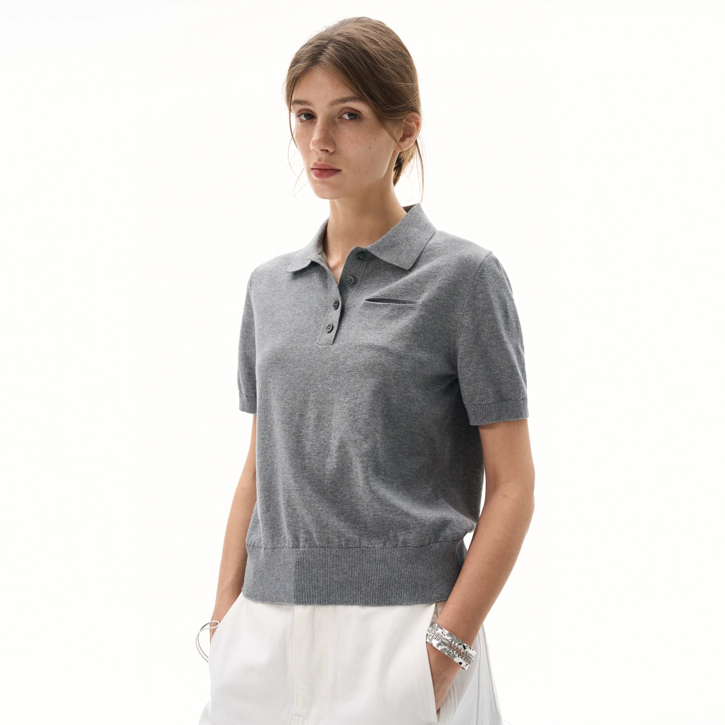 MADWITCH Retro Old Money Wind Polo Collar Knitted Tee