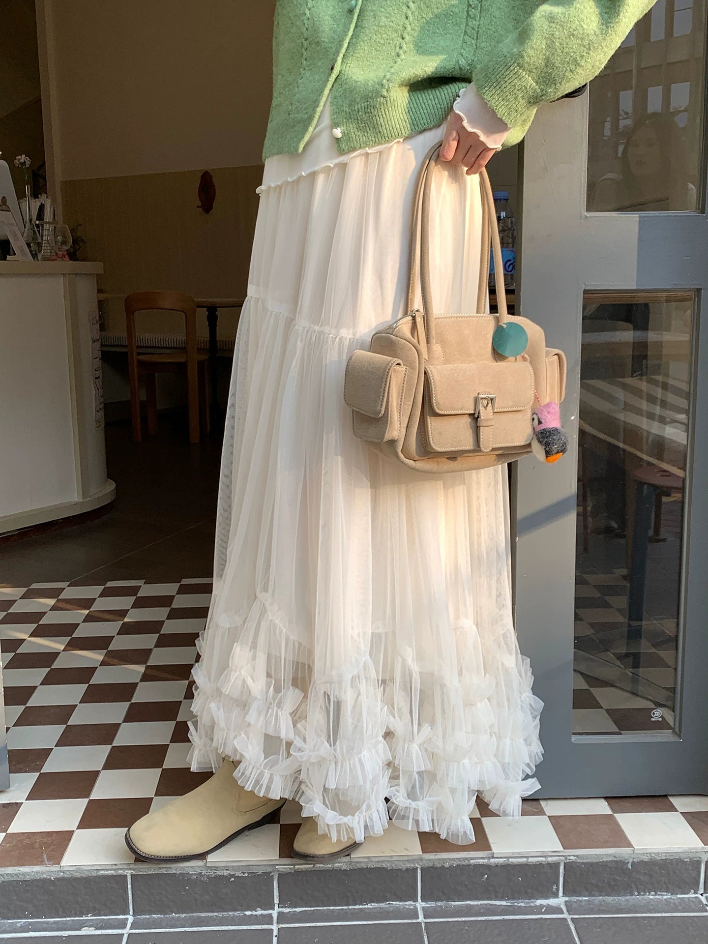 Even Korean Mesh Skirt A-shaped Half Body