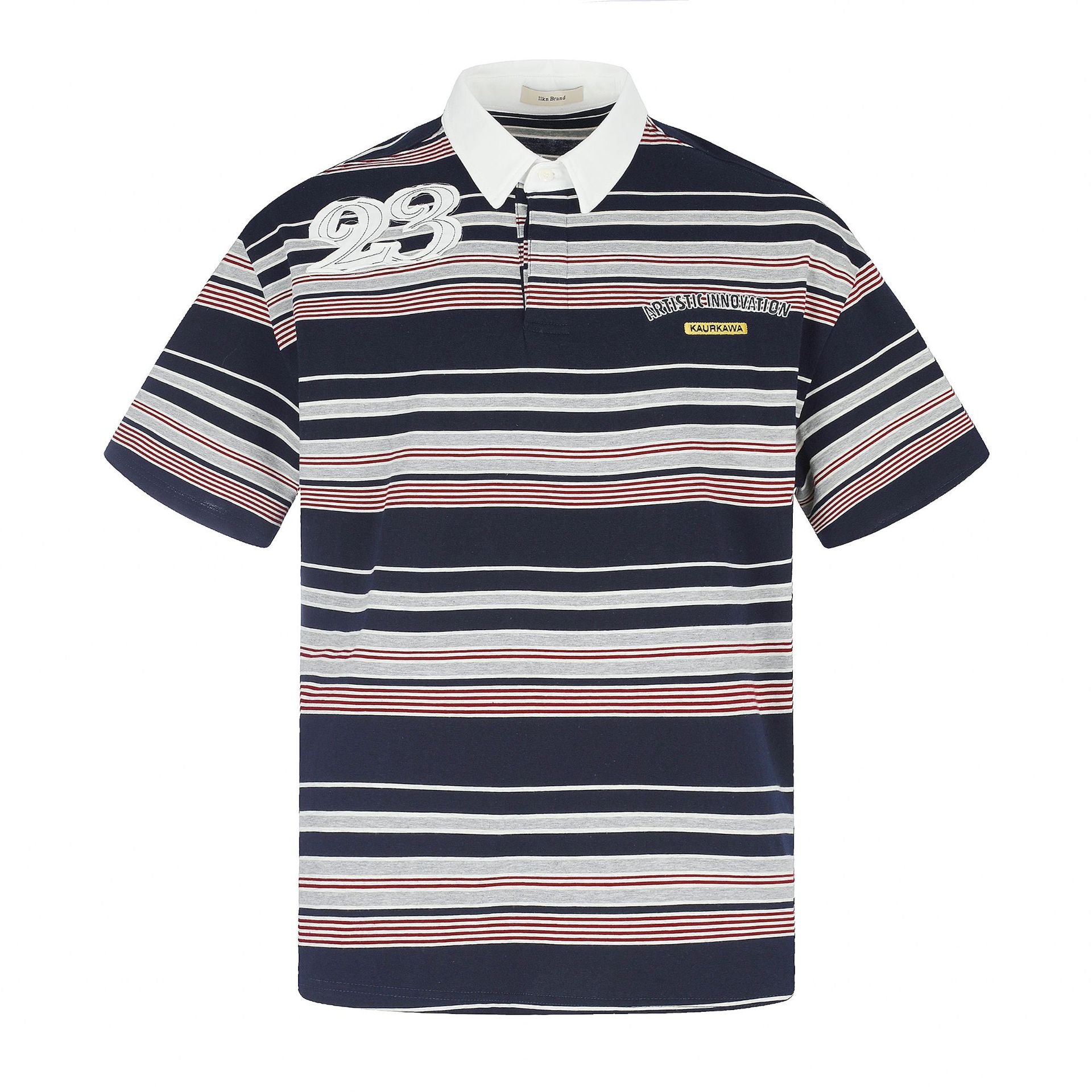 11KN Retro Striped Lapel Loose Cloth Tee