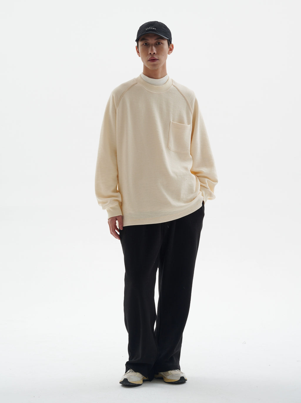 BUTTBILL Waffle Ragged Loose Long Sleeve Tee