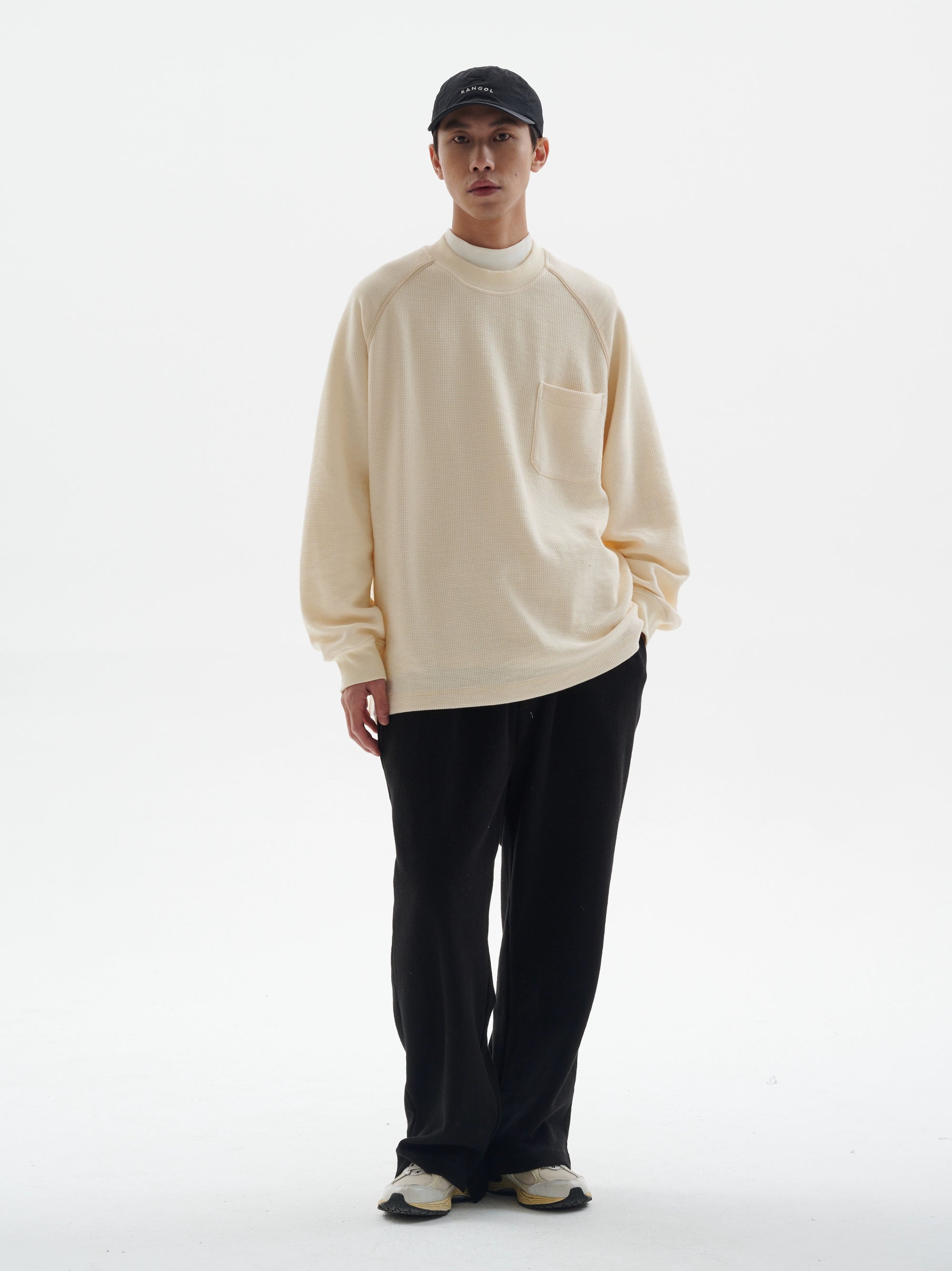 BUTTBILL Waffle Ragged Loose Long Sleeve Tee