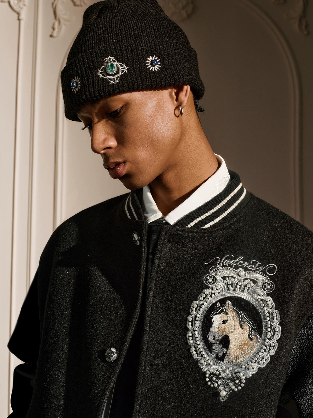 YADcrew Year of The Horse Limited Gold Thread Embroidered Baseball Jacket