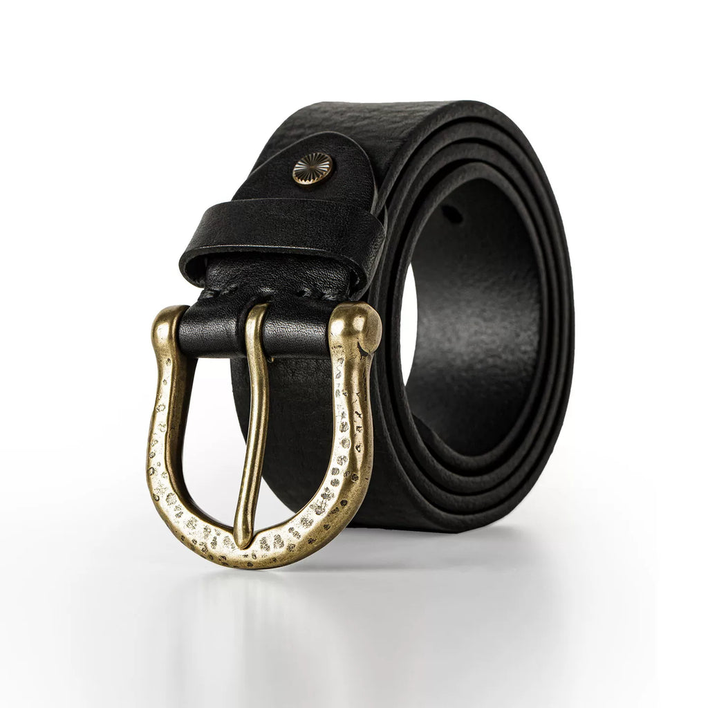 Maden Vintage Brass Button Head Belt First Layer Cowhide Belt