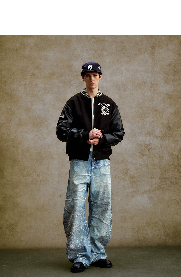 YADcrew Hot Diamond Nail Drill Retro Ink Splashing Jeans