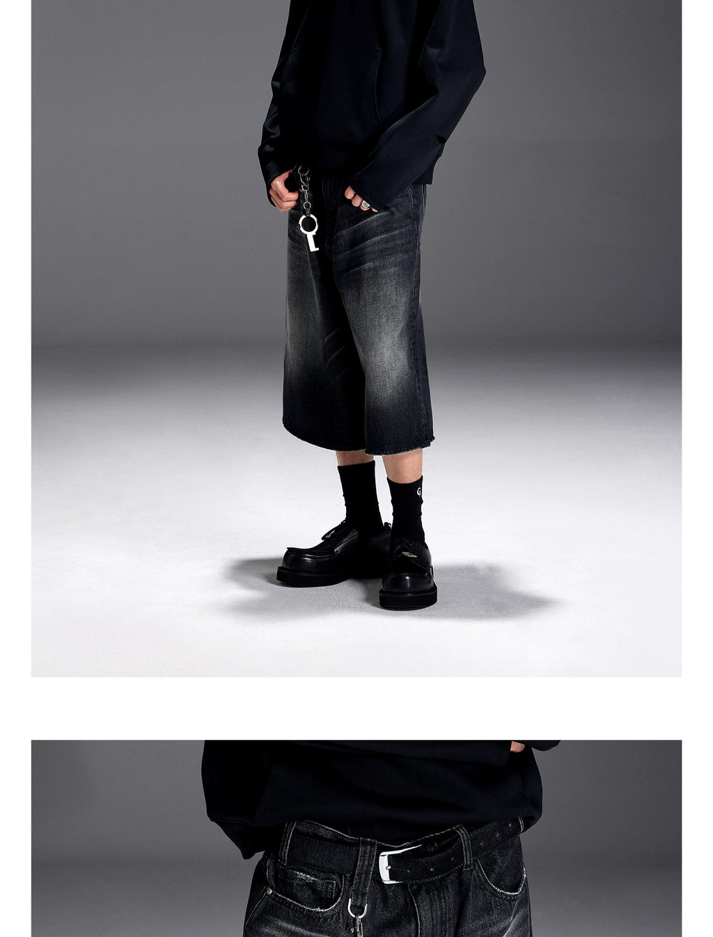 TERRAINCOGNITA Loose and Old Seven-point Denim Shorts