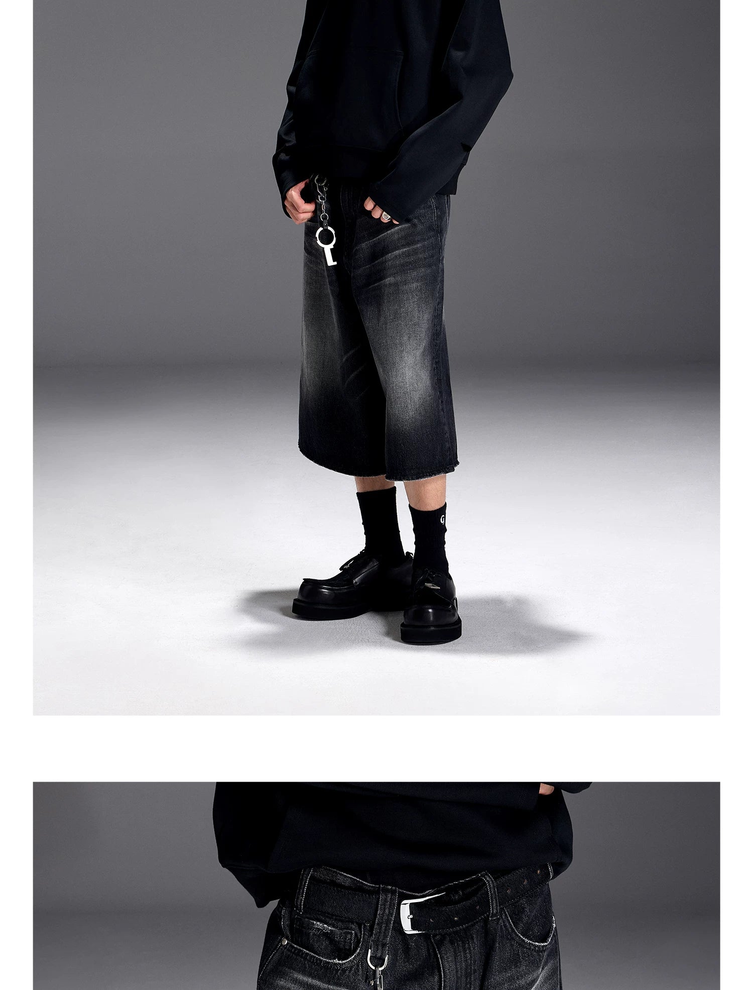 TERRAINCOGNITA Loose and Old Seven-point Denim Shorts