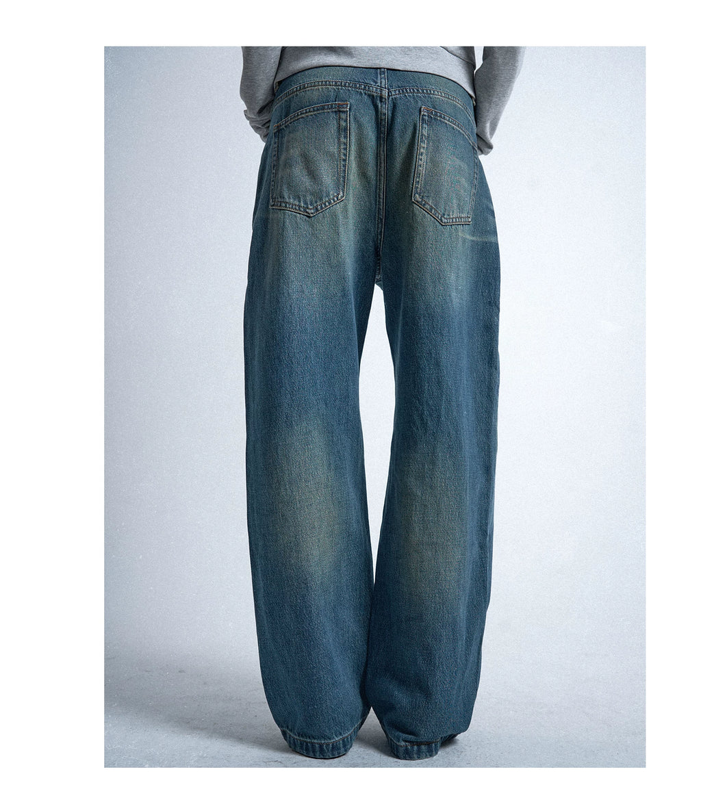 No E Mosen Square Stud Loose Straight Jeans