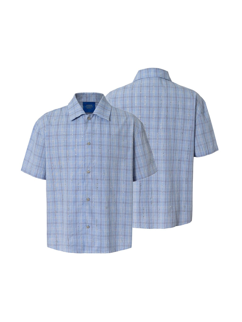YADcrew Hot Diamond Plaid Light Luxury Short Sleeve Shirt