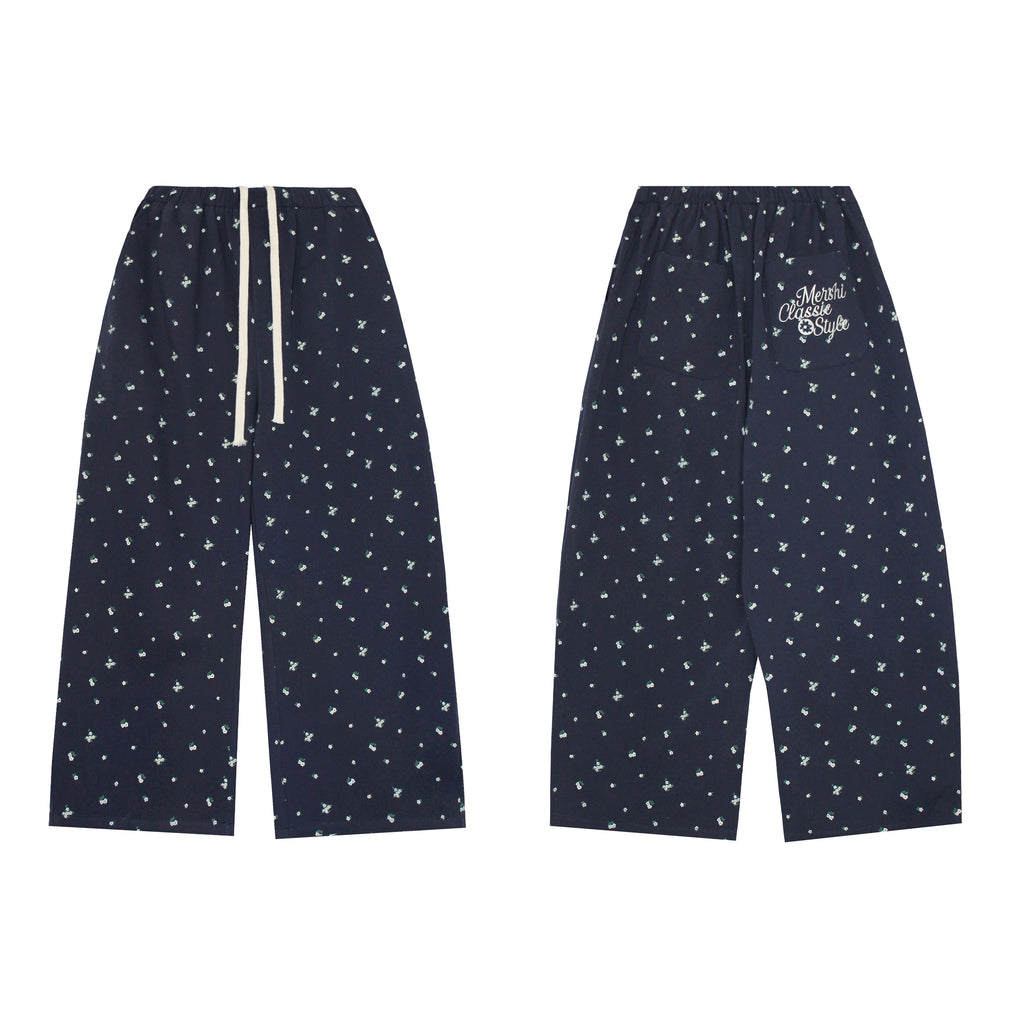 EAHO Lazy Style Floral Full Print Wide-leg Pants