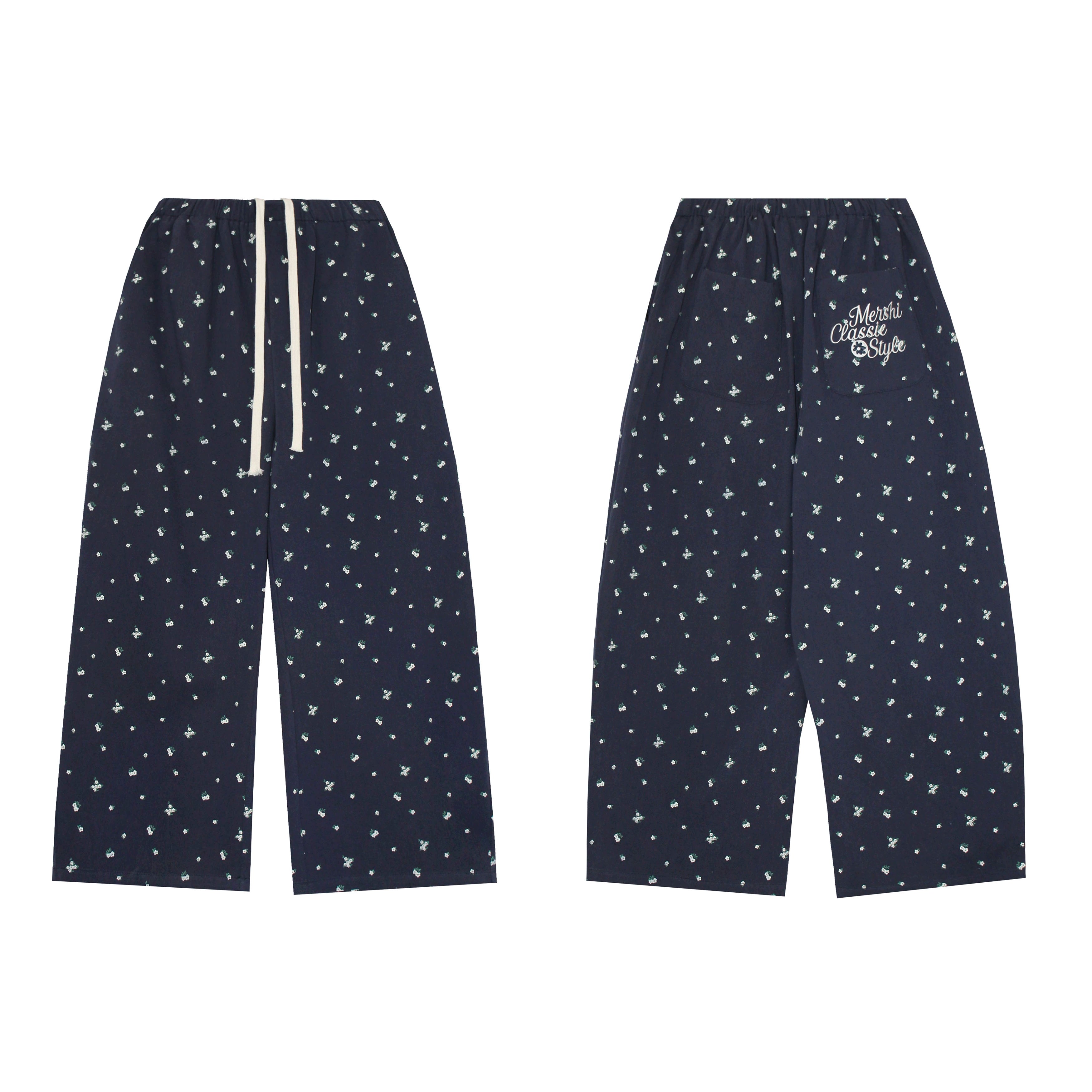 EAHO Lazy Style Floral Full Print Wide-leg Pants