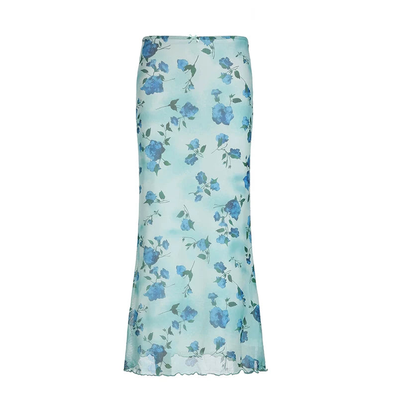 FUNOFF Low Waist Mesh Floor Length Skirt