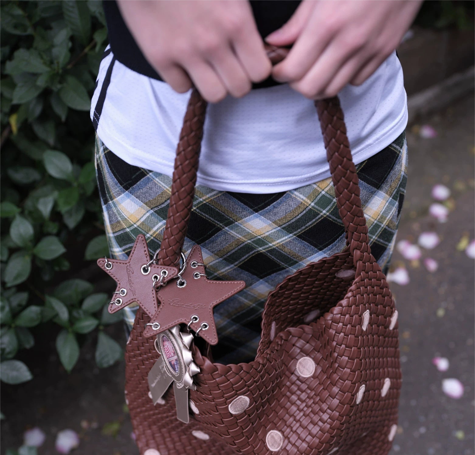 ECODAY Embroidered Polka Dot Woven Large Capacity Handbag