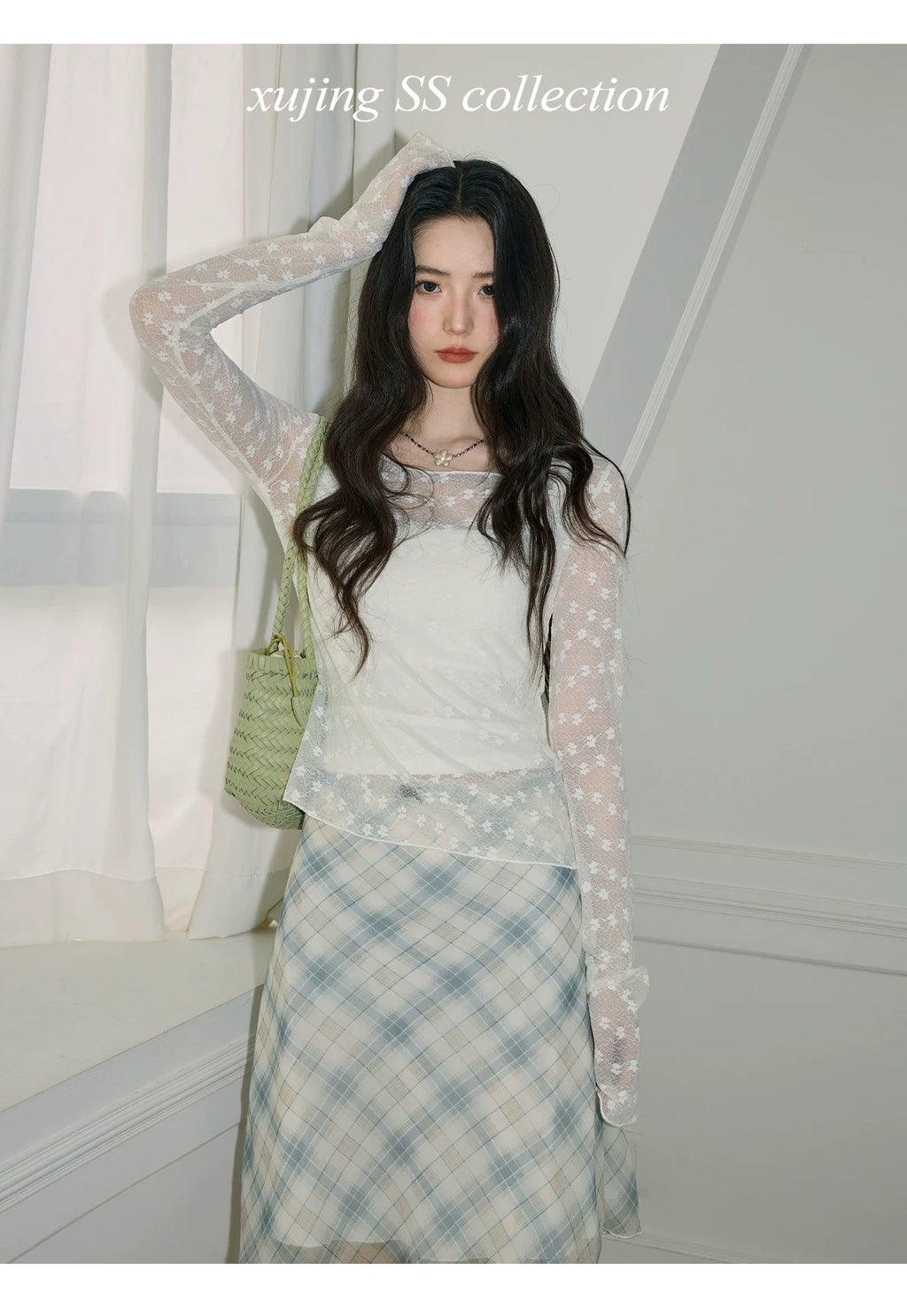XUJING Lace Floral Slim Long Sleeves