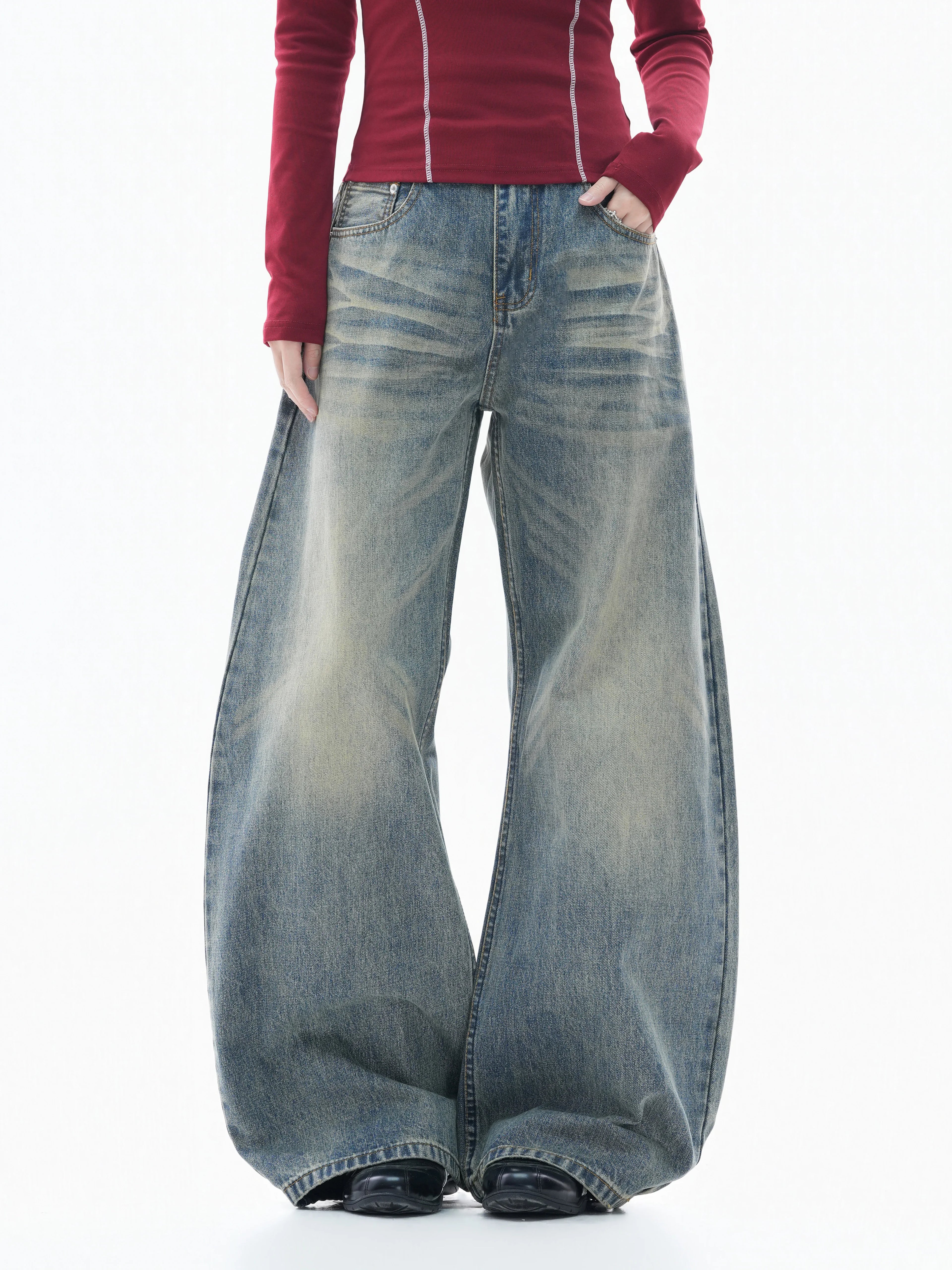 Zuocisankon Retro Tie-dye Straight Jeans