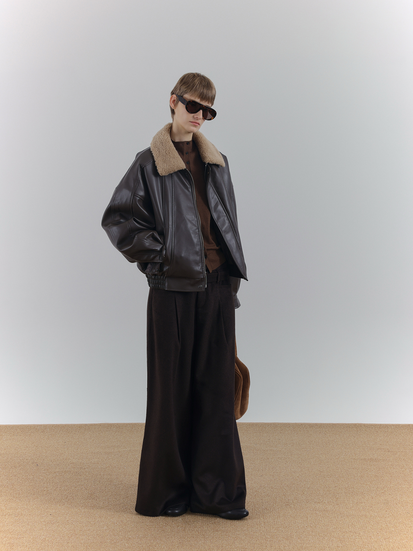 COLN PU Leather Jacket Sweater Collar Cotton Jacket