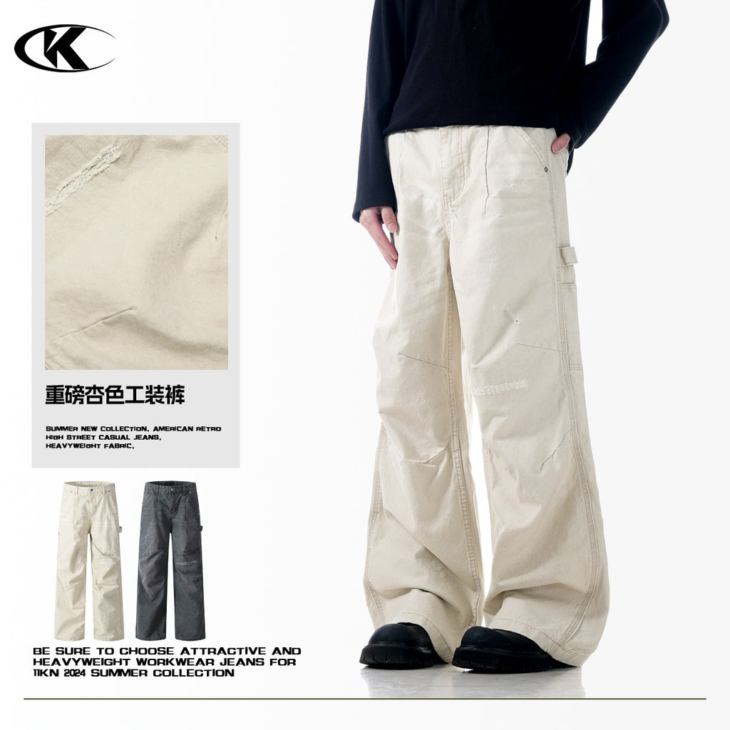 11KN washed old cut loose wide leg drape pants