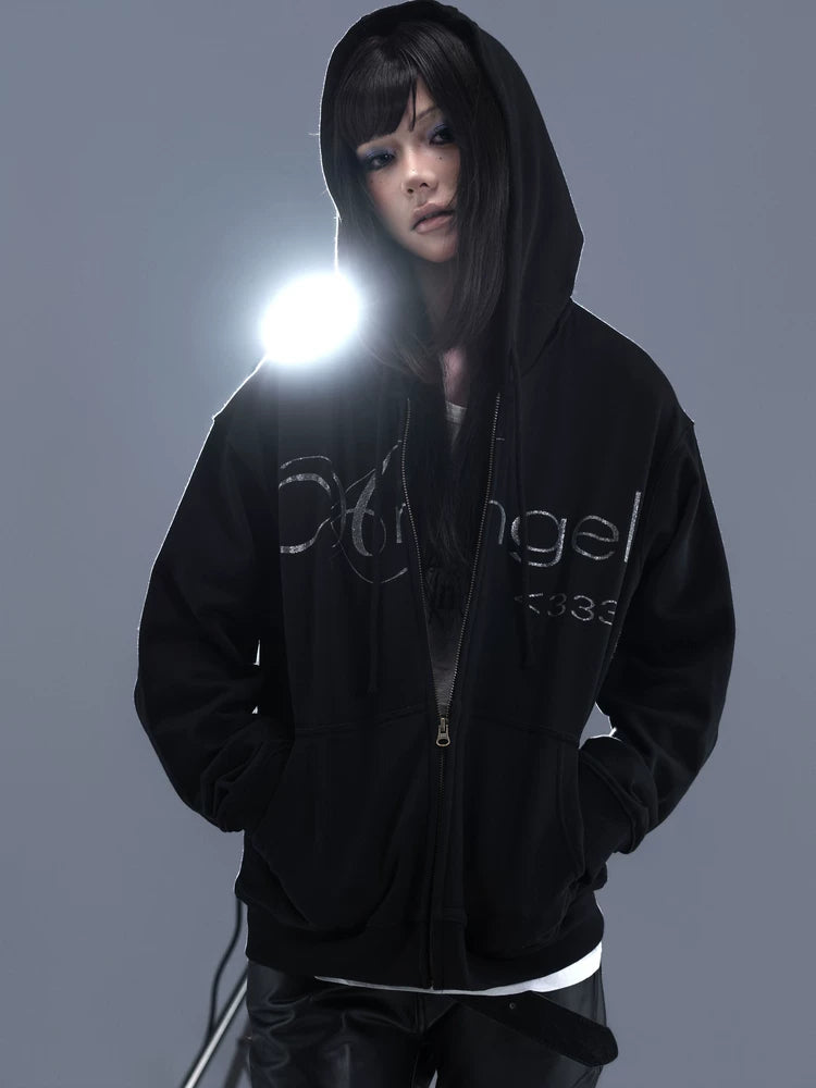 PCCVISION Glitter Print Zip-up Cardigan