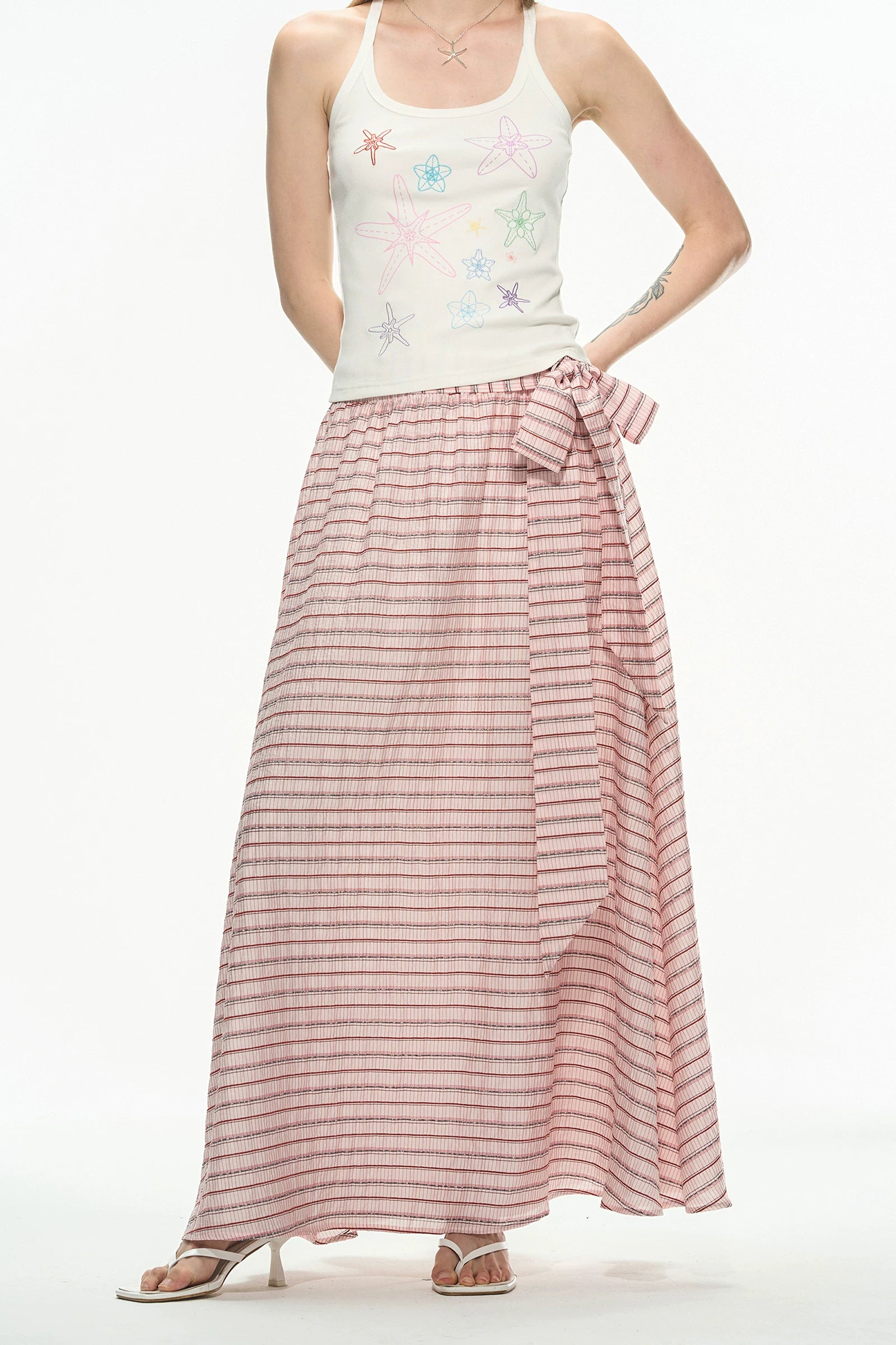 THELIGHT Striped Loose Breathable Strap Dress