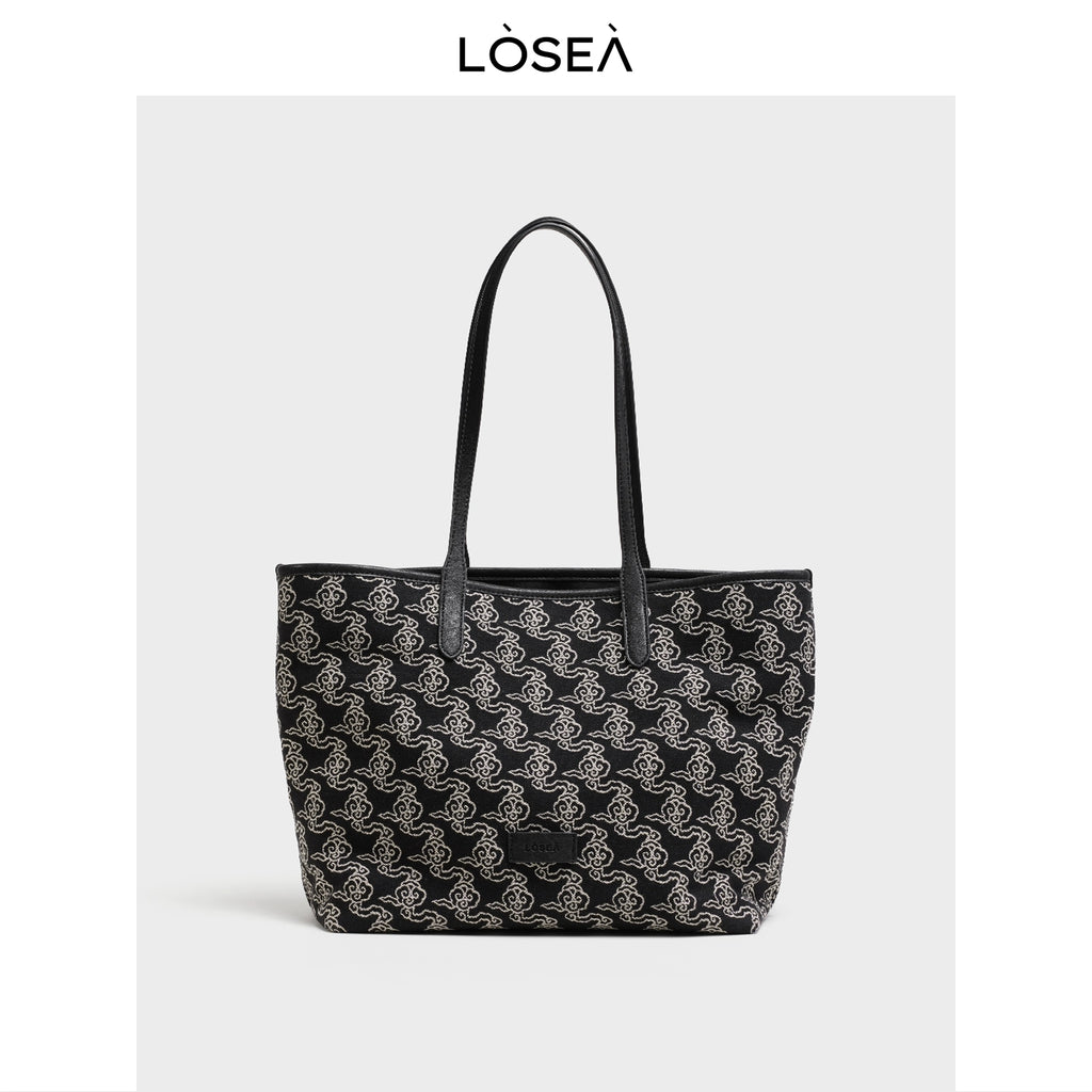 LOSEA Casual Embroidery Large Capacity Tote Bag