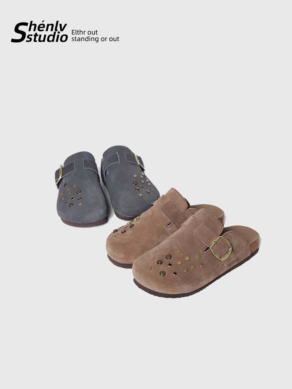 SHENLV STUDIO Metal Rivets One-pedal Outer Bag Head Slippers