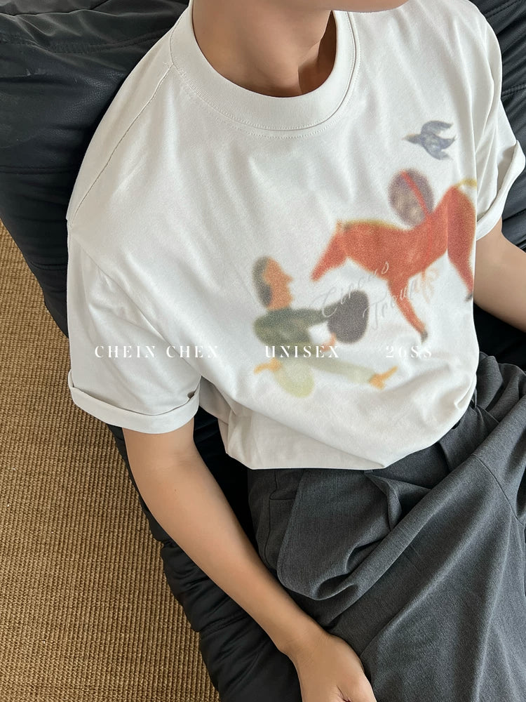 Chein Abstract Horse Print Loose Tee