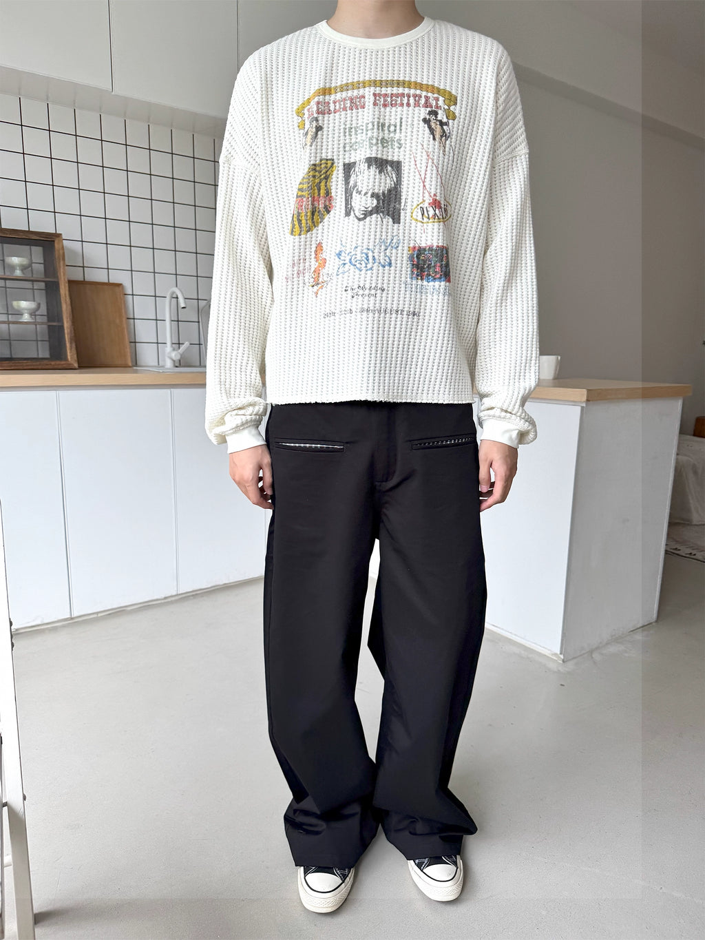 Erole Waffle Digital Printed Pullover Sweater