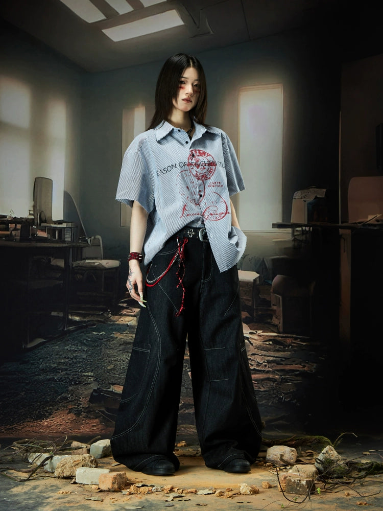 NOMANIAI Contrasting Striped Loose Shirt