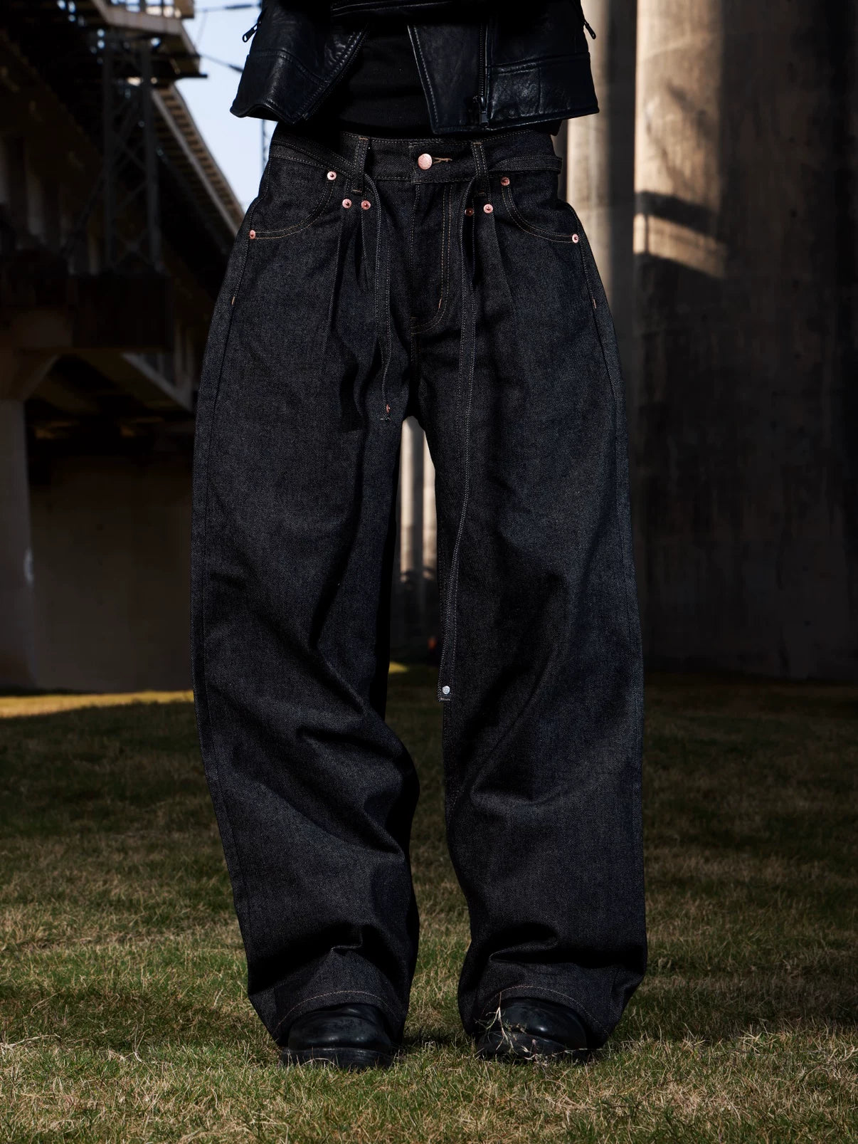 VOWPROGRESS pleated straight loose woven fabric pants