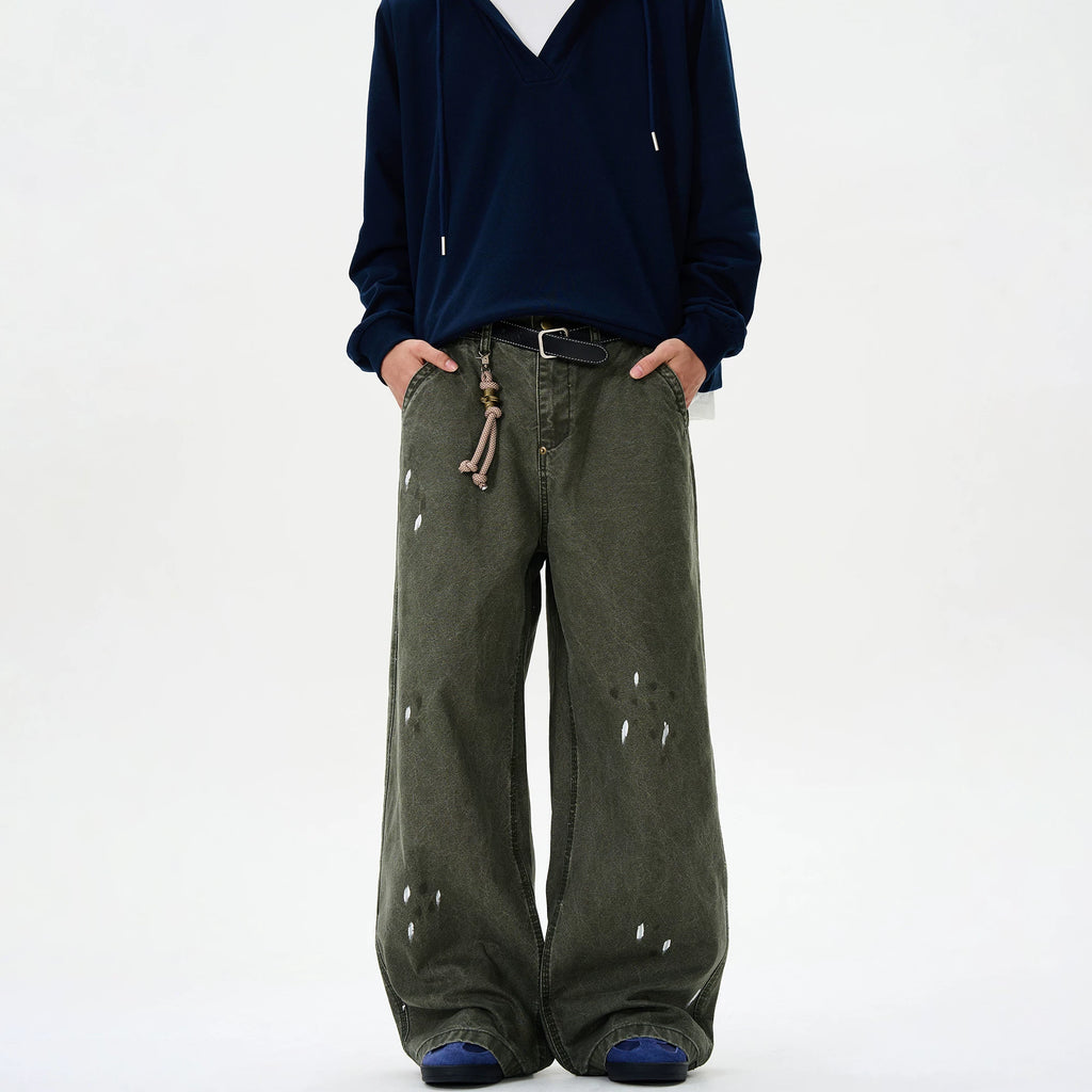 TRUQUEST Retro Ink Splashing Men's Loose Straight Casual Pants