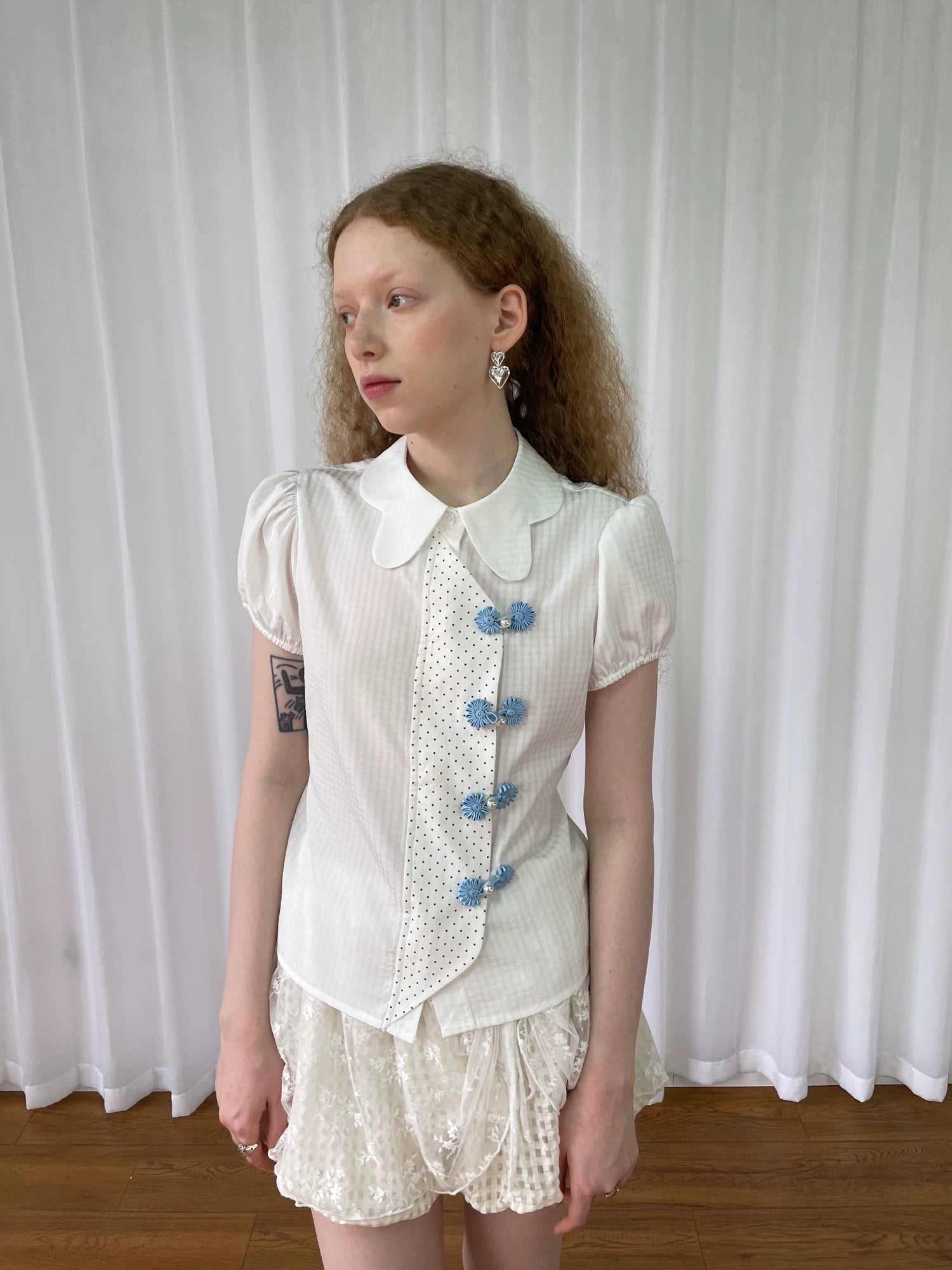 Loosesmell Striped Split Polka Dot Skinny Short Sleeve Shirt
