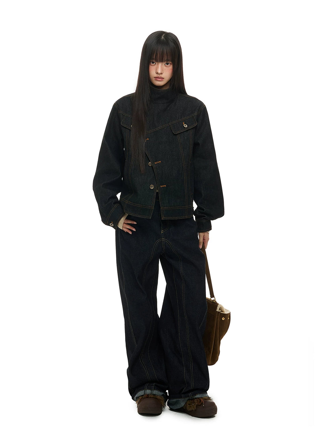 JIKOO Lapel Texture Denim Jacket