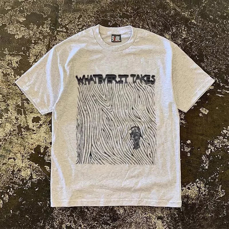 UPUPXIA Ribs Vintage Letter Print Loose Tee