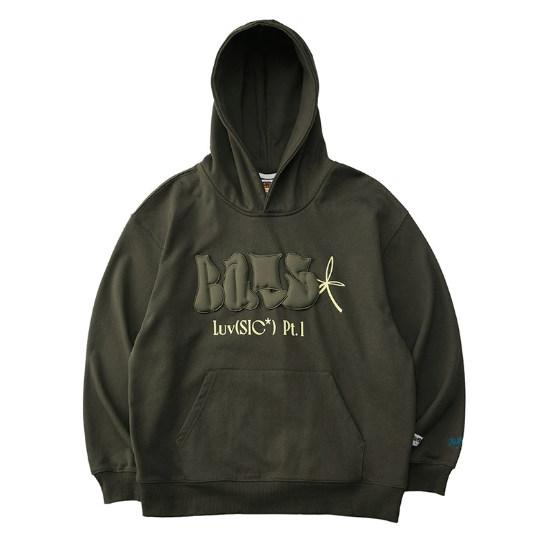 Battles Three-dimensional 3D Fluffy Letter Point Embroidered Hooded Sweater