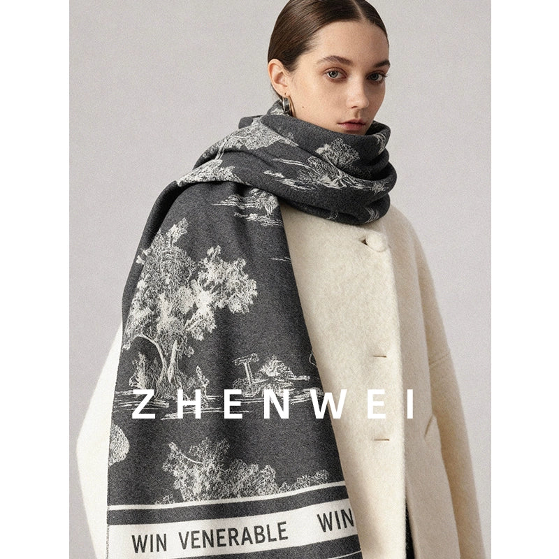 ZHENWEI Ink Painting Double-sided Scarf