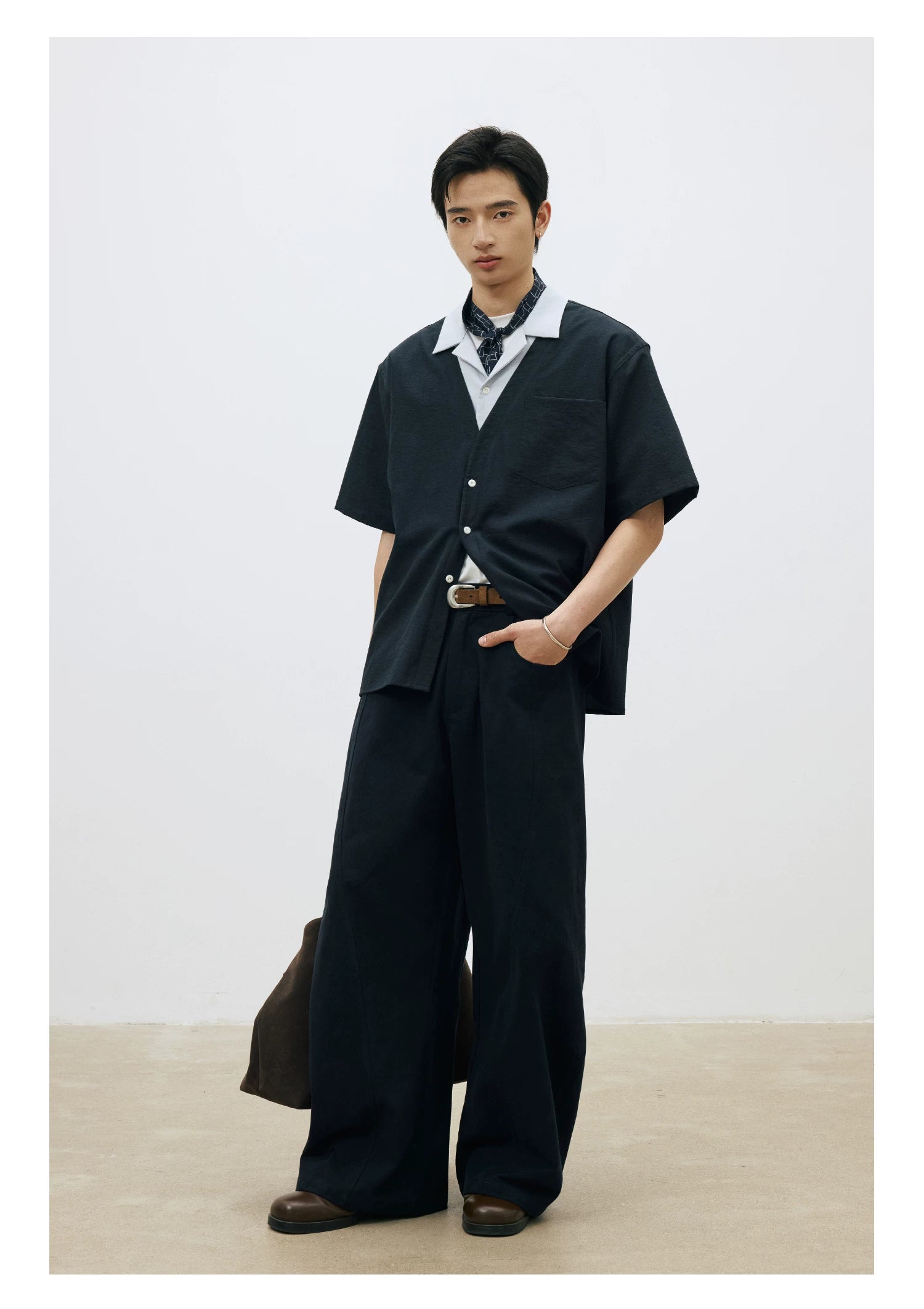 LR Contrast Double Neck Anti-Wrinkle Short Sleeve Shirt
