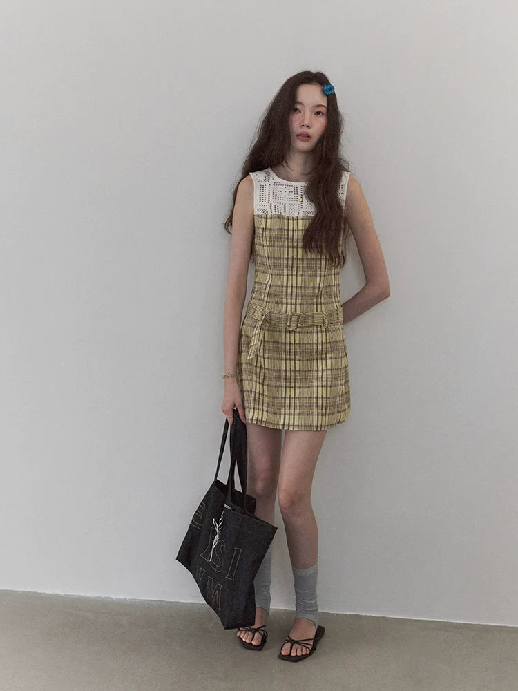 VOOE Vintage Plaid Waist Vest Dress
