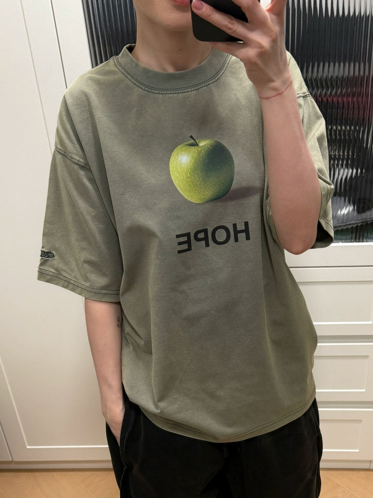 MMBBT Green Apple Print Front Shoulder Short Tee