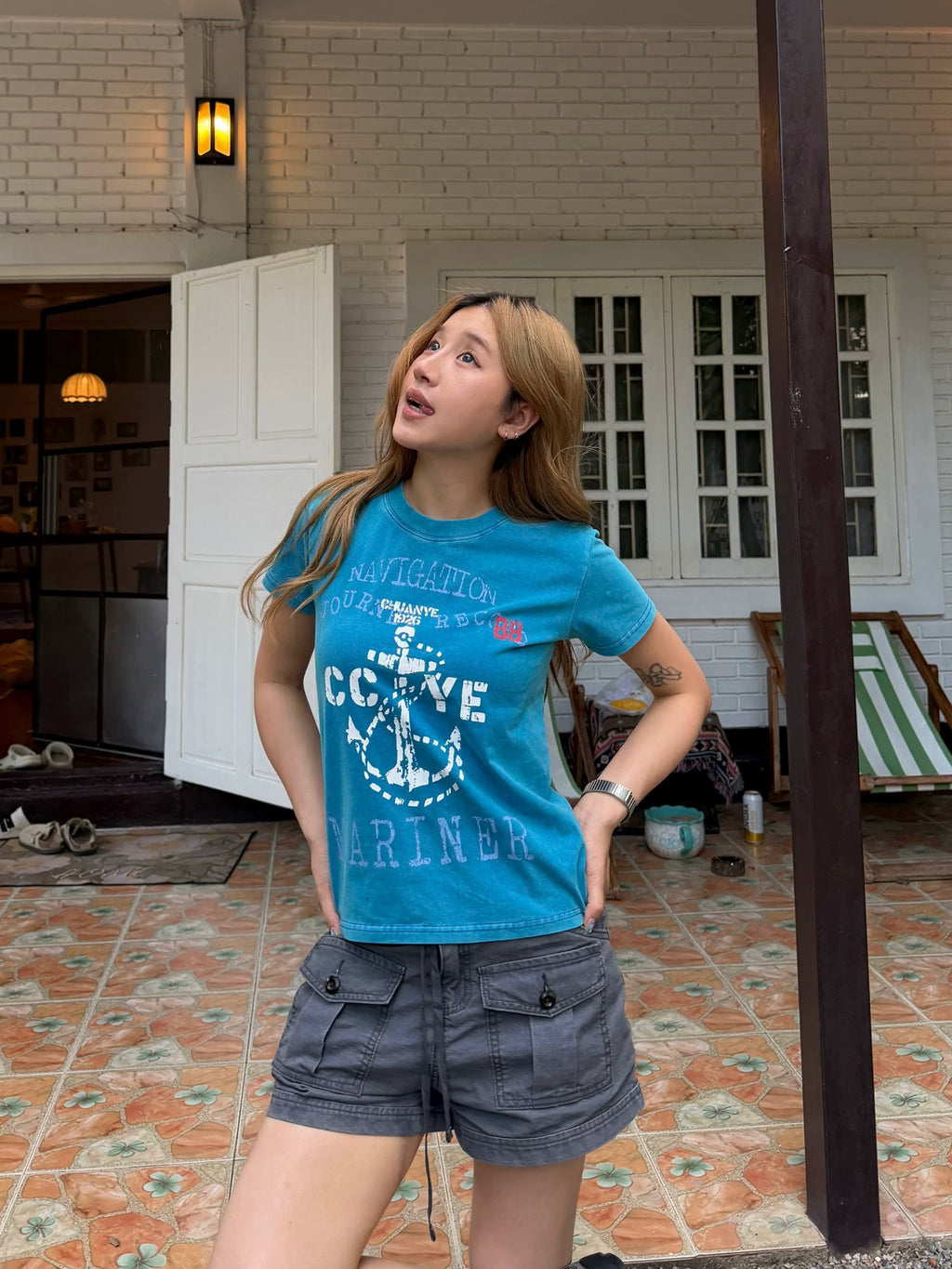 CCYE Anchor Old Print Front Shoulder Slim Tee