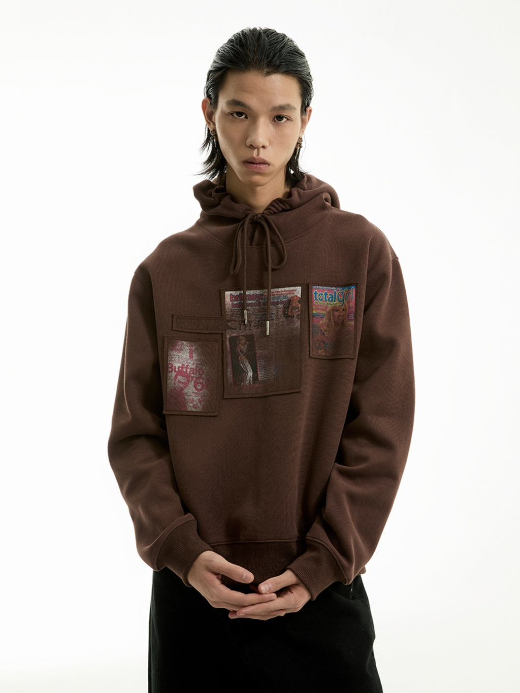 FUNKYFUN Blur Magazine Print Hooded Pullover Sweater
