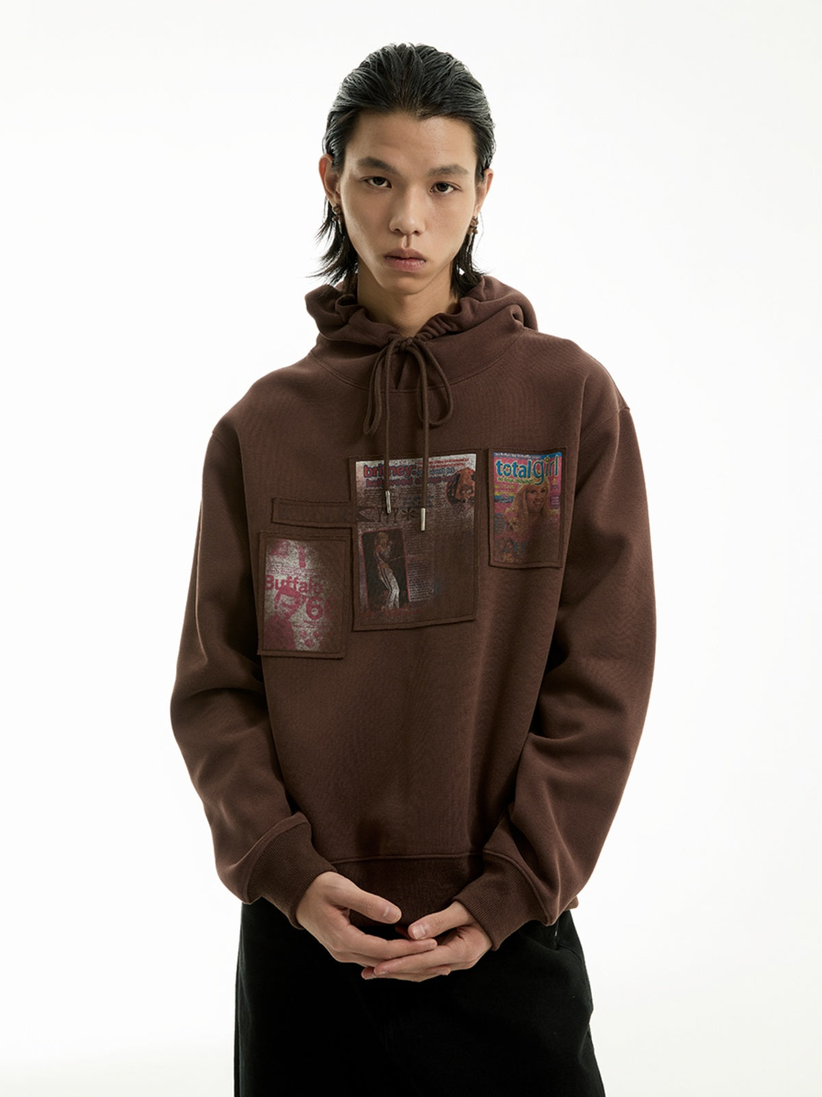 FUNKYFUN Blur Magazine Print Hooded Pullover Sweater