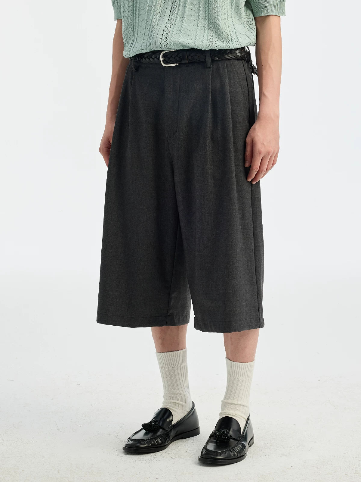 BUTTBILL Vintage Simple Double-pleated Cropped Pants