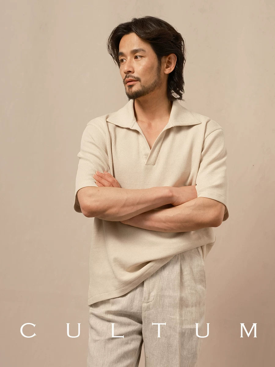 CULTUM Soft and Light Three-dimensional Striped Breathable Knitted Tee